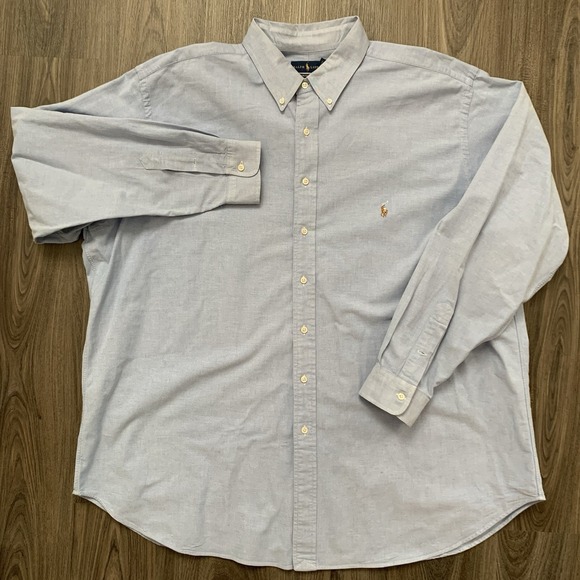 Ralph Lauren Shirt Mens 3XLT Blue Knit Oxford Long Sleeve Button Down Flesh Pony - Picture 2 of 9